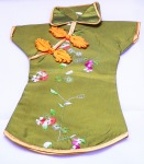 Wine Bottle Cover - Figurine - Olive Green Cheongsam